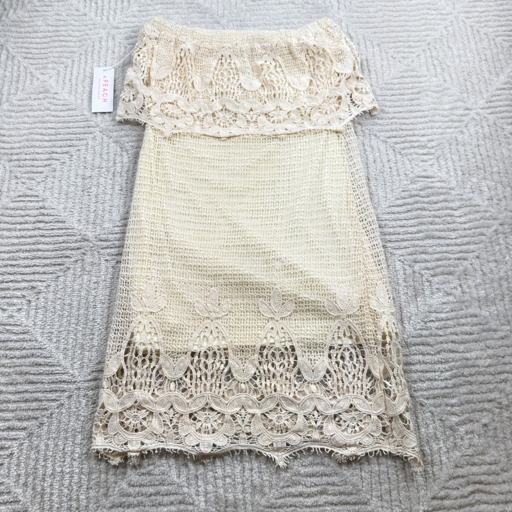A. Peach Crochet Tube Dress Women's Medium Ivory NWT Lace Boho Bridal Romantic